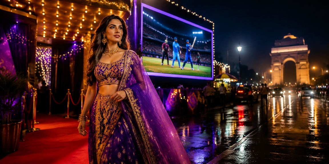 Night cricket betting market scene in Delhi near India Gate