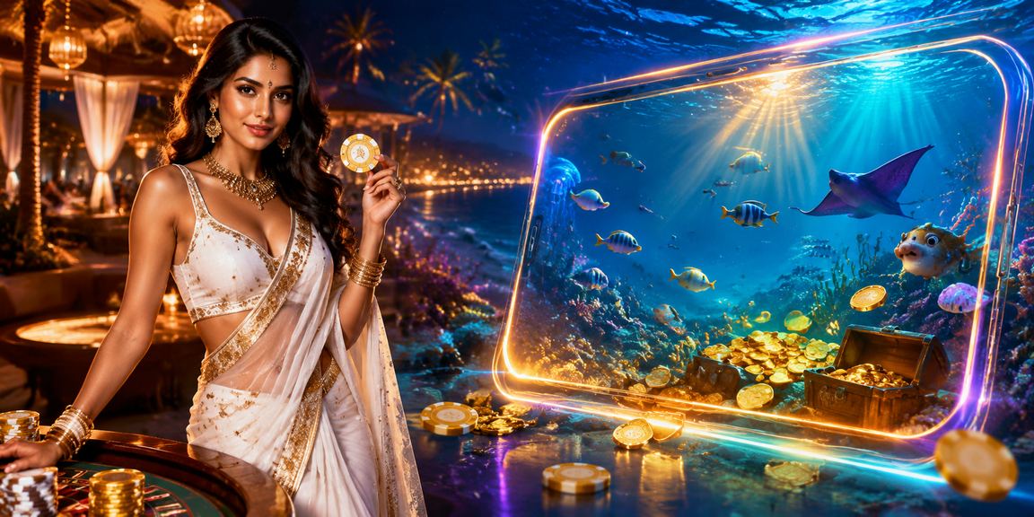Goa beach themed slots game with fishing and saree elements