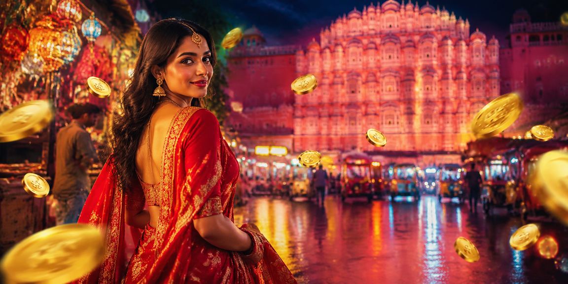 User enjoying casino app experience in Jaipur with Hawa Mahal in background